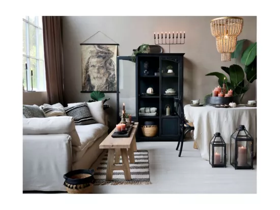 Armoire vitrine 2 portes chambre salle de bain bois verre noir 170cm