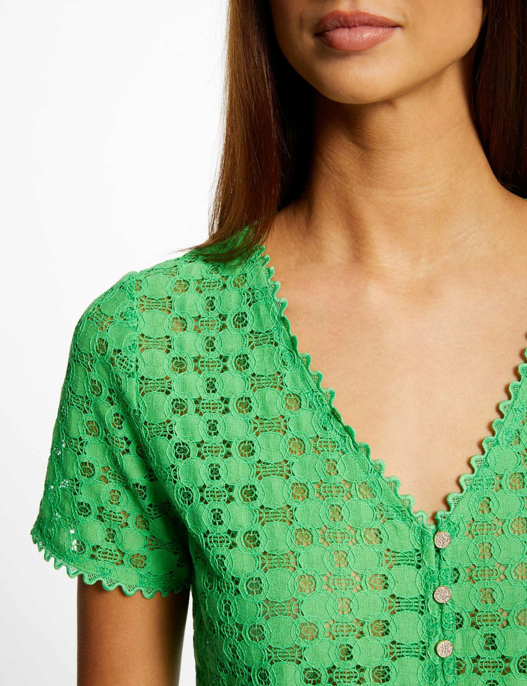 T-shirt manches courtes en dentelle vert femme - vert