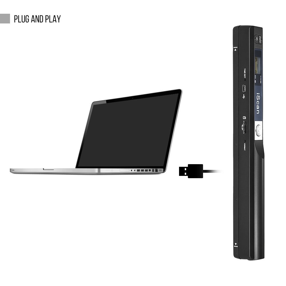 Portabler A4 Handscanner 900DPI Auflösung S/W und Farbe (PDF/JPEG) mit MicroSD Slot   Aufbewahrungstasche - Schwarz