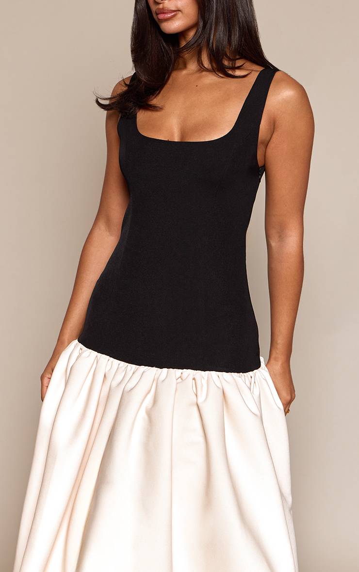 Noir Robe Maxi À Ourlet Froncé Contrastant En Tissu Tissé Petite