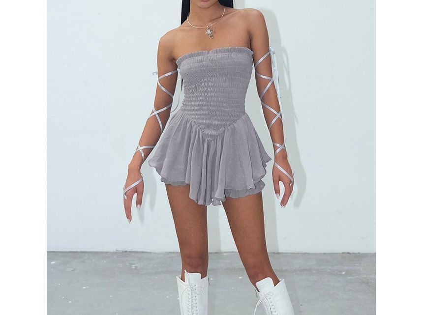 HERMITAKH - Strapless romper met smokwerk en effen kleur