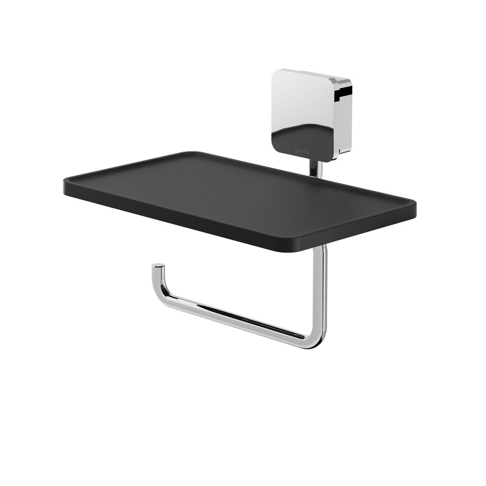 Geesa Topaz toiletrolhouder met planchet zwart/chroom