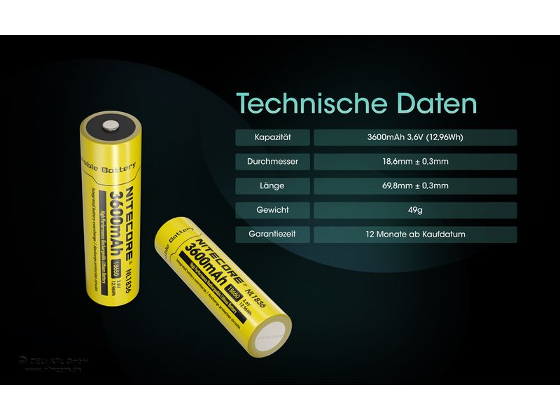 Nitecore Akku NL1836 Li-Ion Typ 18650 3600 mAh, 1 Stück Li-Ion Akku