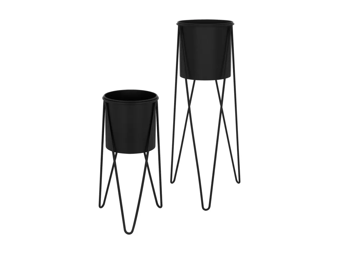 ML-Design Porte-fleurs, set de 2, noir, 27x27x48,5 cm/35,5x34x75 cm, en acier, structure métallique Porte-plantes, support de pots de fleurs 2 pièces, support de pots de fleurs Tabouret de fleurs Pot de plantes Déco Support de pots de plantes