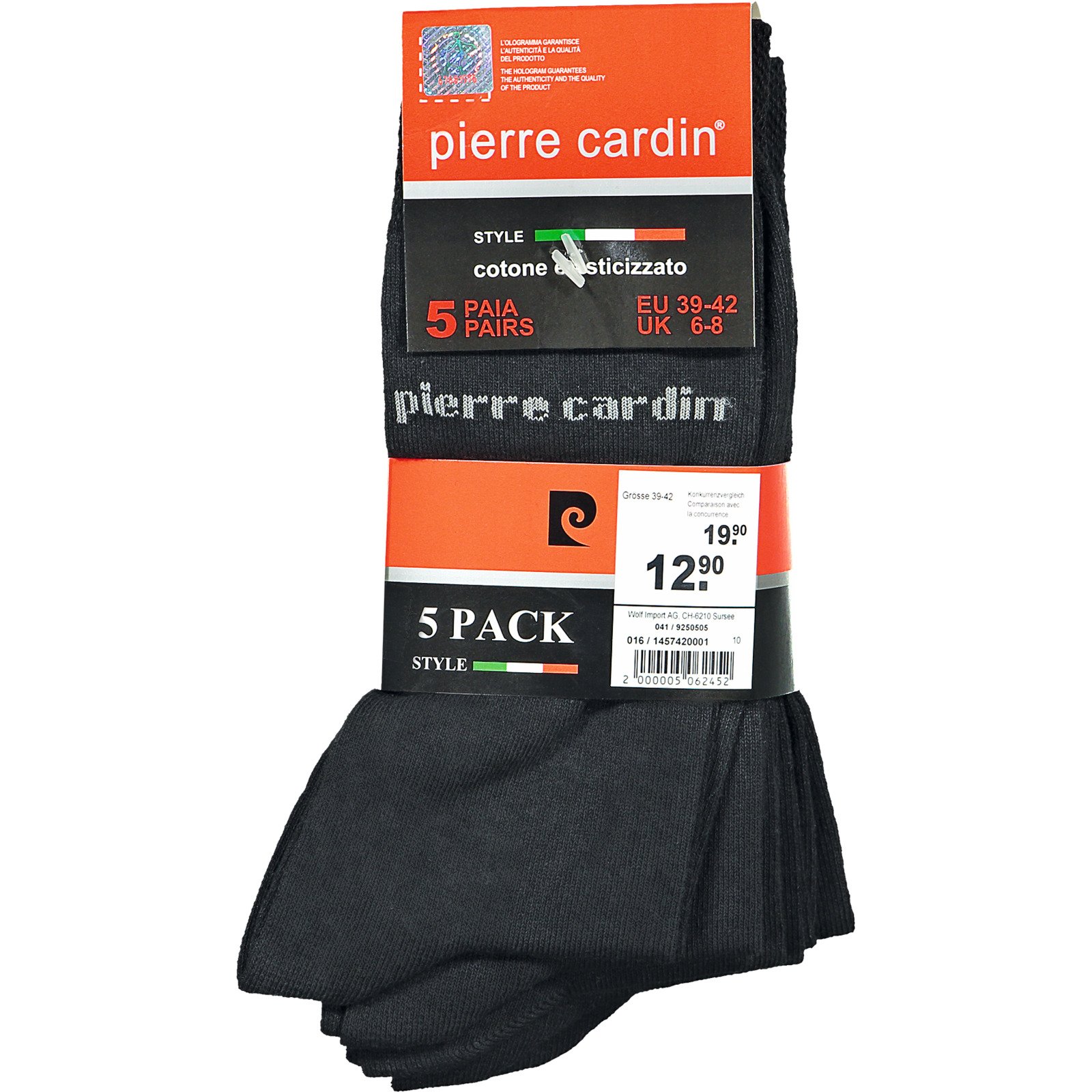 Pierre Cardin Herren-Socken schwarz, 5 Paar