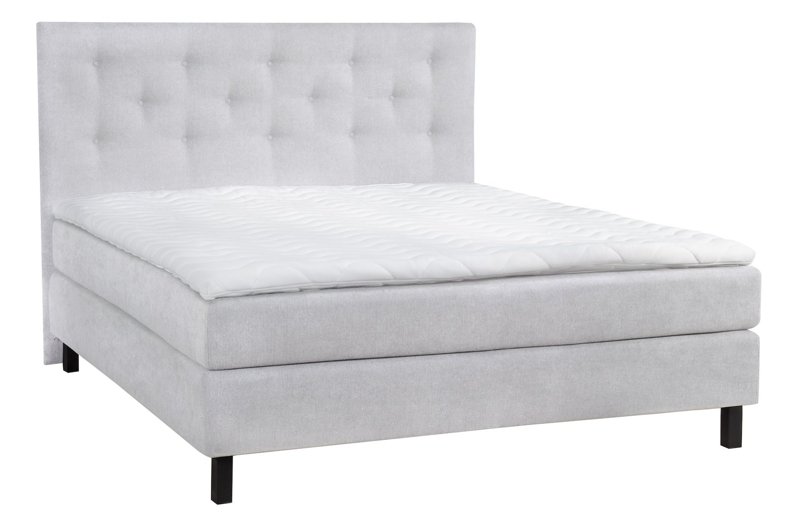 XOV Komfort 5 kontinental 150x200 cm Tekstil Primo Lys Grå 84, fast/fast, XOV Komfort 5 overmadrass og sorte ben 15 cm