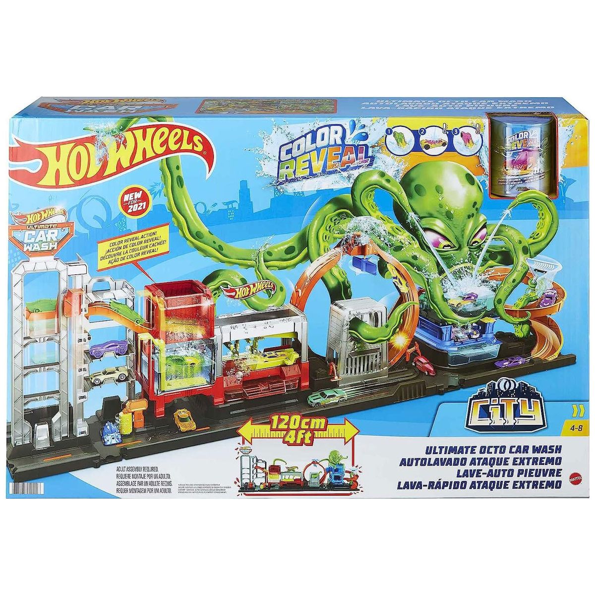 Mattel HBY96 - Hot Wheels - City - Color Reveal - Auto-Waschanlage, Spielset