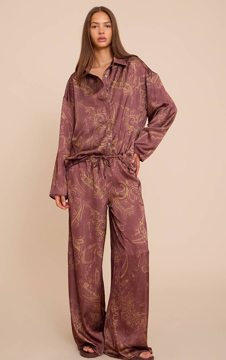 Marron Pantalon Large En Satin