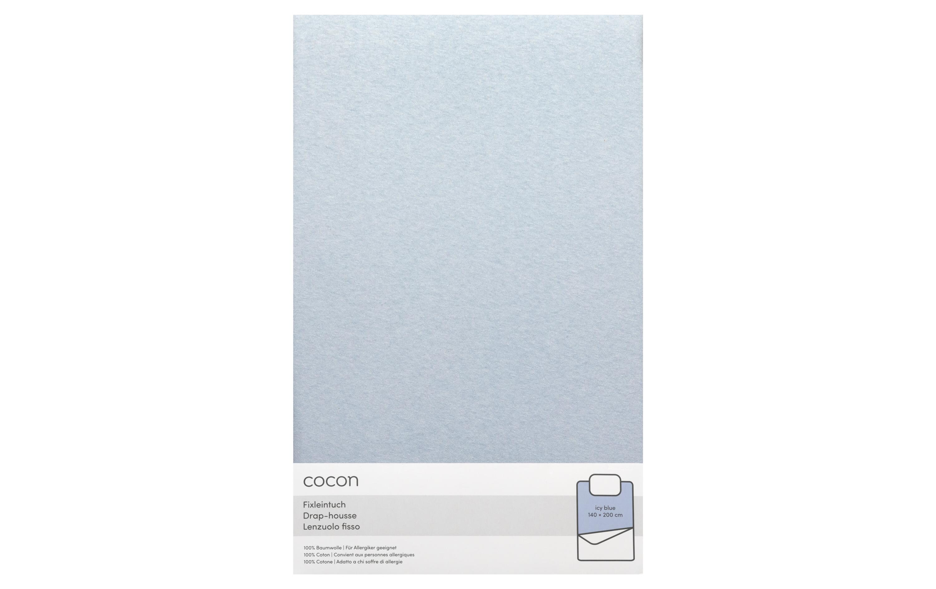 Fixleintuch 140-160 x 200 cm, EisblauSpannbettlaken aus reinem Baumwolljersey