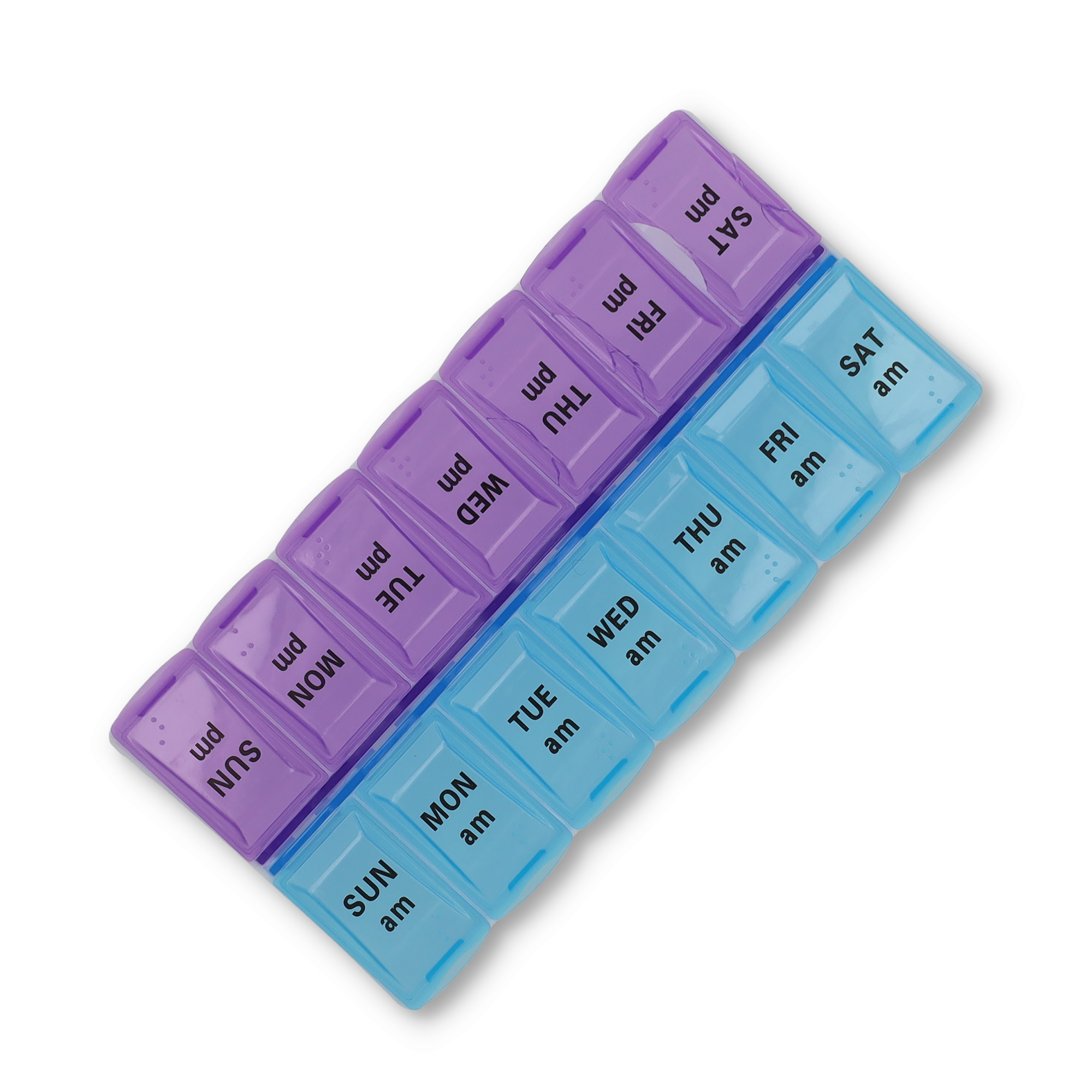 (170x90mm) Medikamenten Dosierer 7 Tage Dosett Tablettenbox Supplements Pillendose -  Lila / Blau