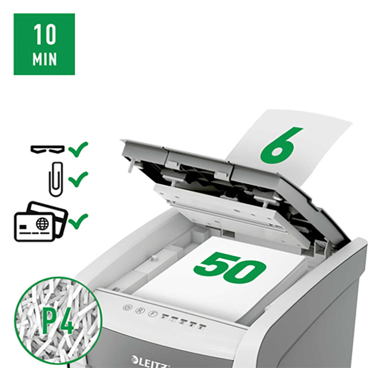 Leitz Destructeur IQ Autofeed Small Office 50X Sécurité DIN P-4 Coupe croisée