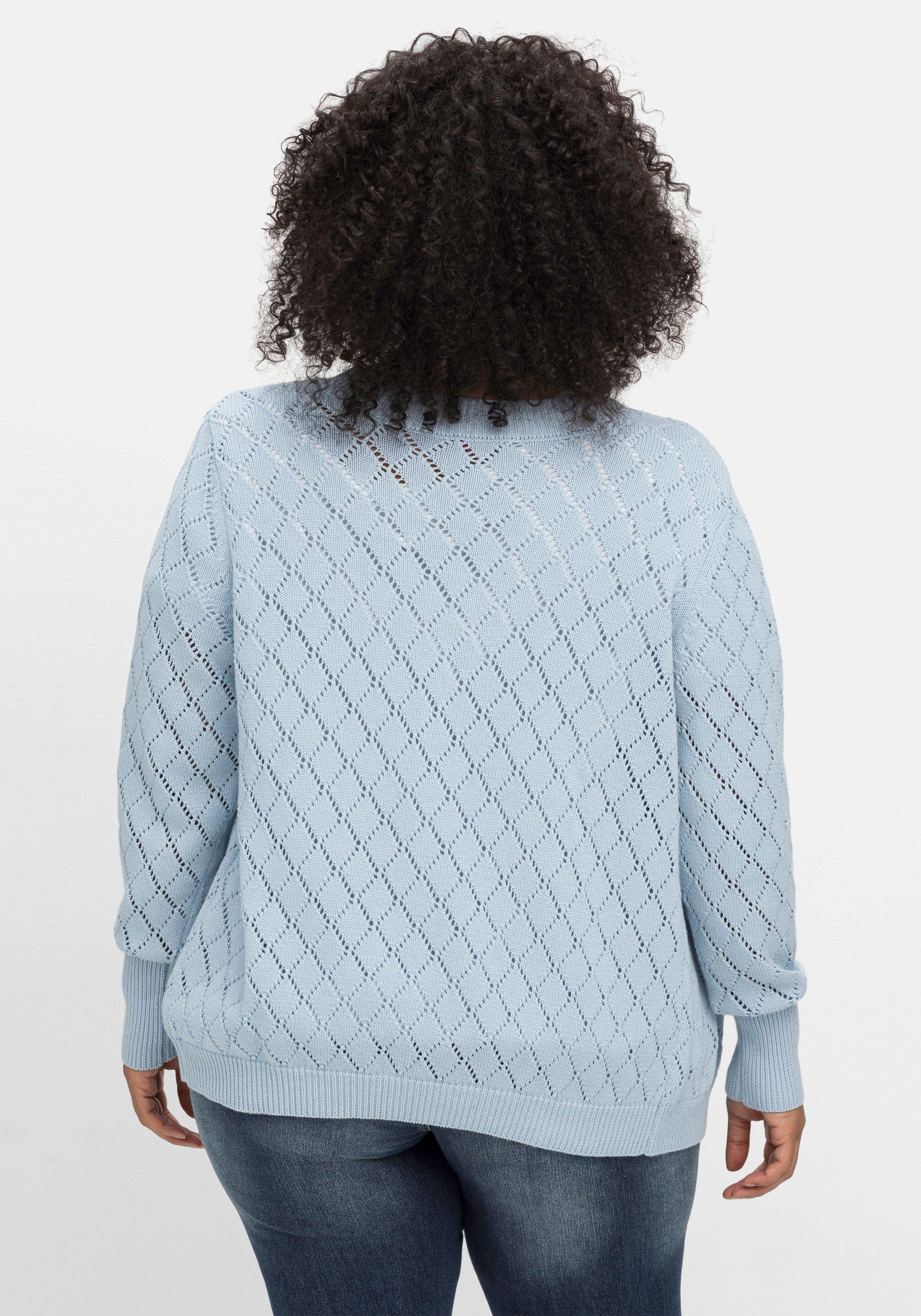 Strickjacke im Ajourmuster mit Blumenstickerei