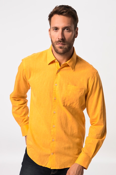 Leinenmix-Hemd, Langarm, Kentkragen, Modern Fit