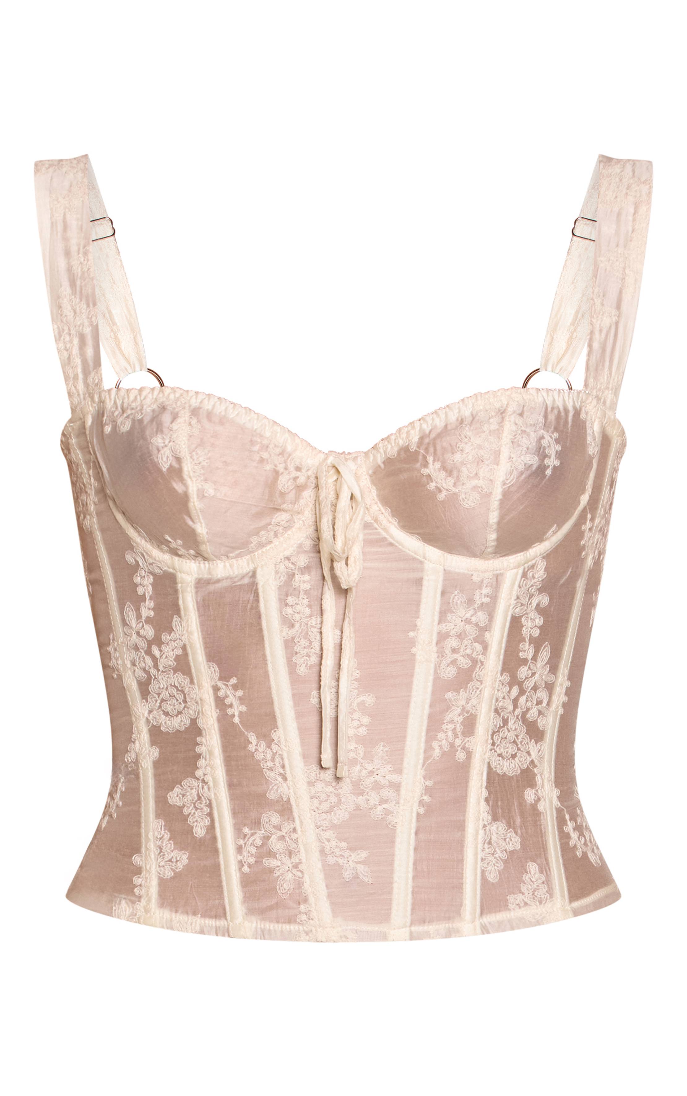Crème Corset Transparent À Motif Floral