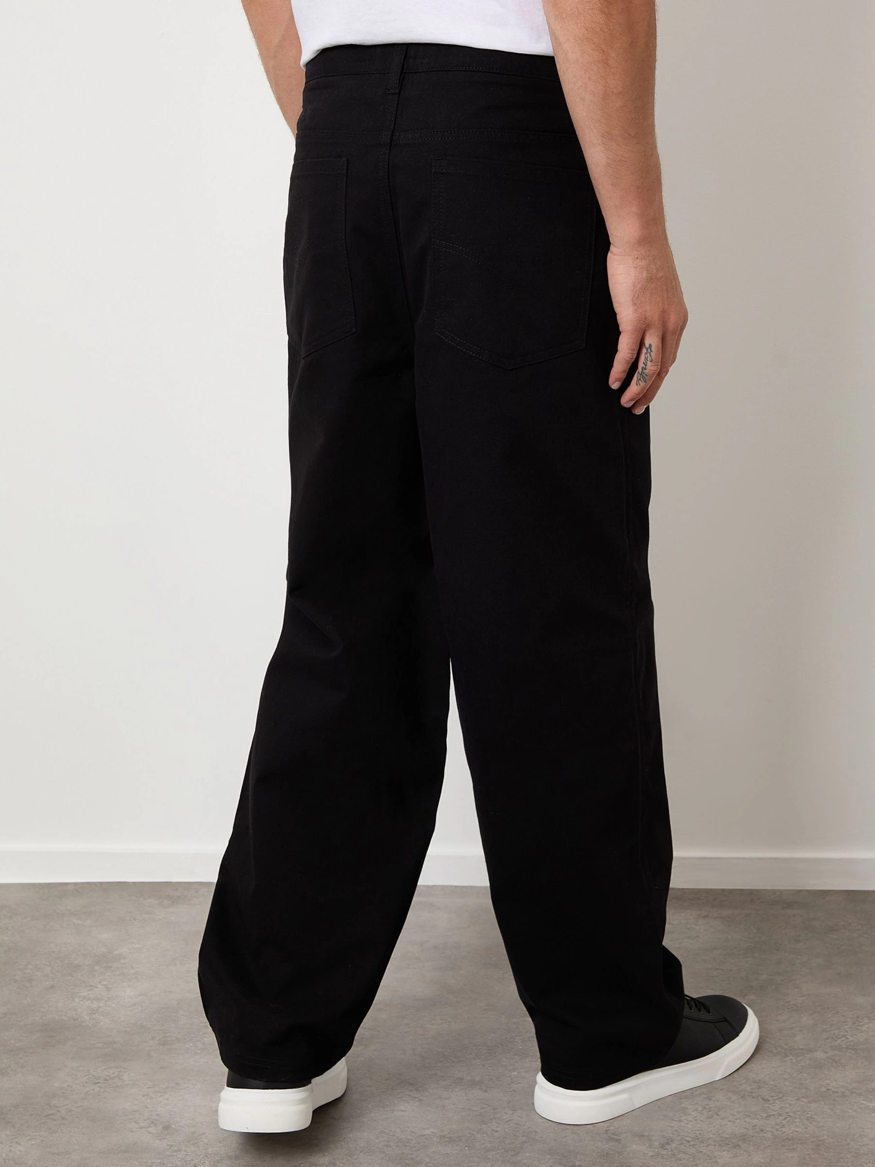 Zwart - Threadbare Baggy Fit 5 Pocket Chino Trousers