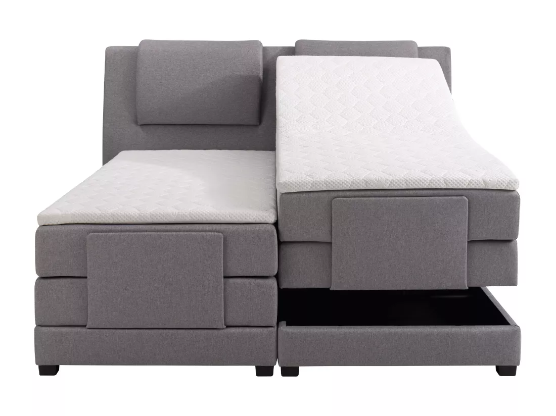 Ensemble complet boxspring tête de lit + sommiers relaxation électrique + matelas + surmatelas - 2 x 90 x 200 cm - Tissu - Gris clair - CASTEL II de PALACIO