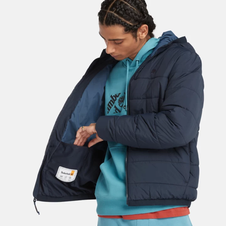 Jaqueta puffer Garfield Thermarange masculina na cor azul marinho.