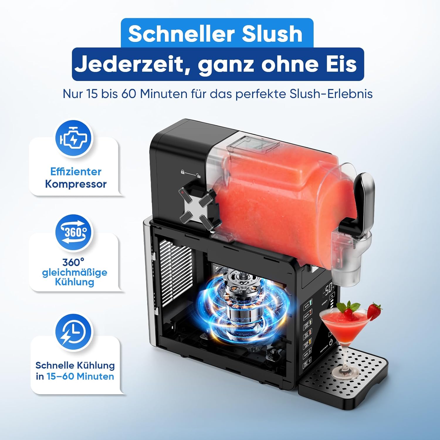 Slush Maschine – 2,5 L Slushie Maschine für Zuhause, mit LED-Display, 6 voreingestellten Programmen für Eiscreme, Frappés, Milchshakes automatischer Reinigung Swiss Classic Set (Black+Sliver)