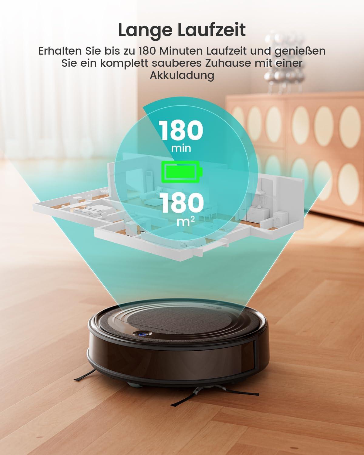 LEFANT M310 Saugroboter, Staubsauger Roboter mit 4500 Pa Saugkraft, 180 Minuten Akkulaufzeit, 4 Reinigungsmodi, Steuerung per WLAN, App und Alexa, Geeignet für Tierhaare und Hartböden