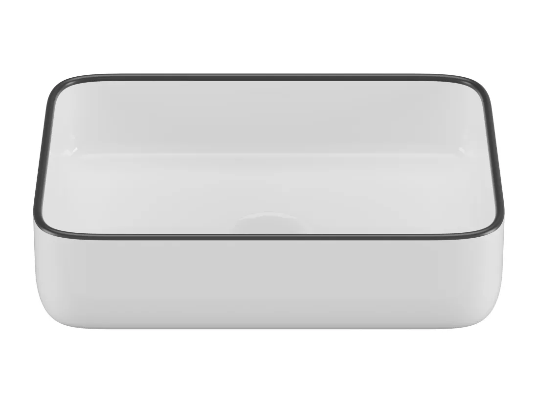 Vasque à poser rectangle en céramique - Blanc avec liseré noir - 50 x 39 cm - JUNIKO II