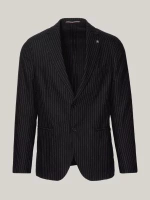 Terno de duas peças slim fit com risca de giz e estampa de bolinhas