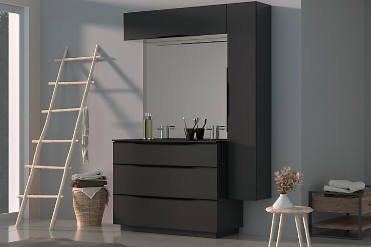 Meuble de rangement salle de bains haut Pamili anthracite brillant 120 cm