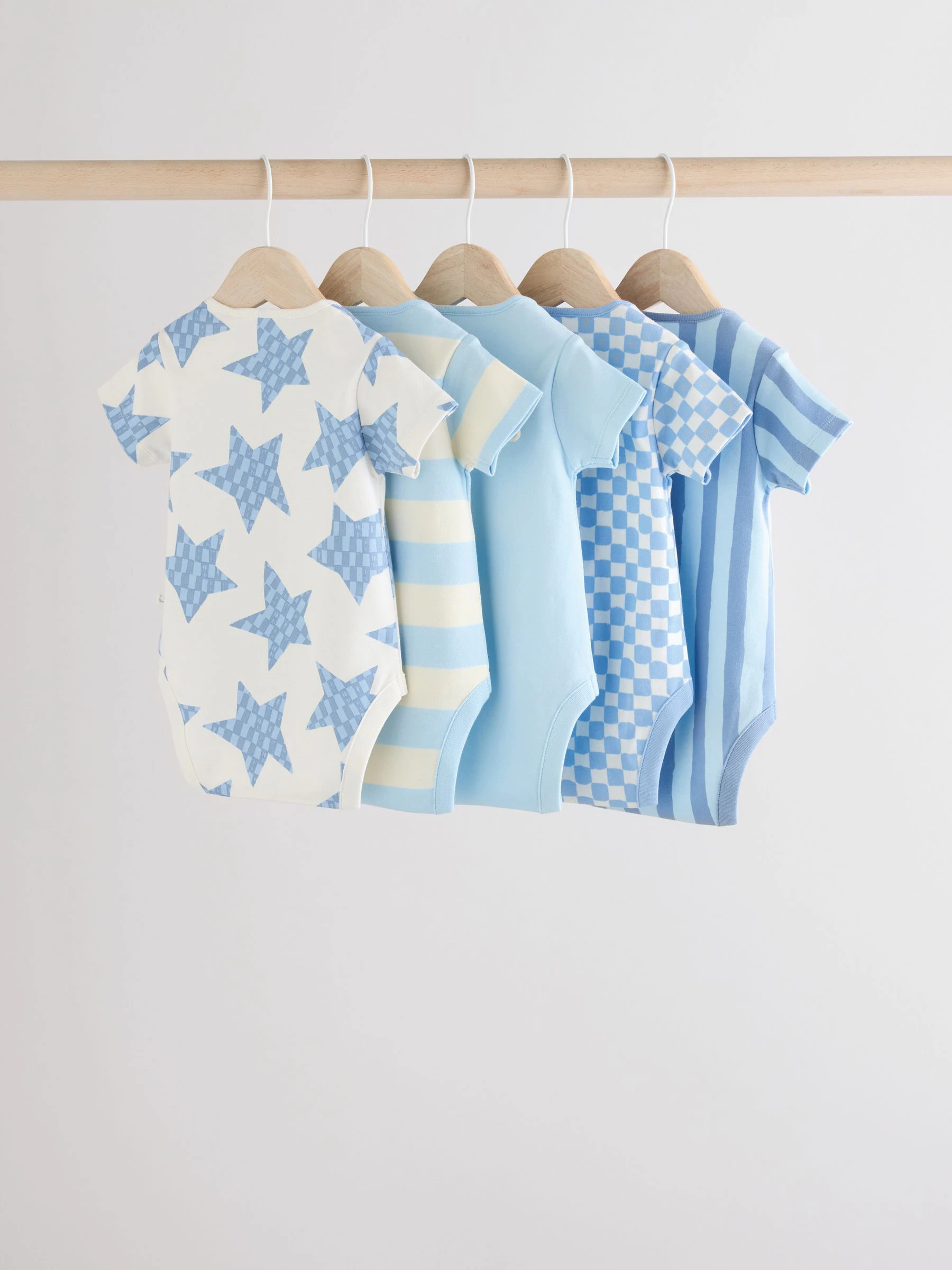 Blauw - Set van 5 babyrompertjes met korte mouwen