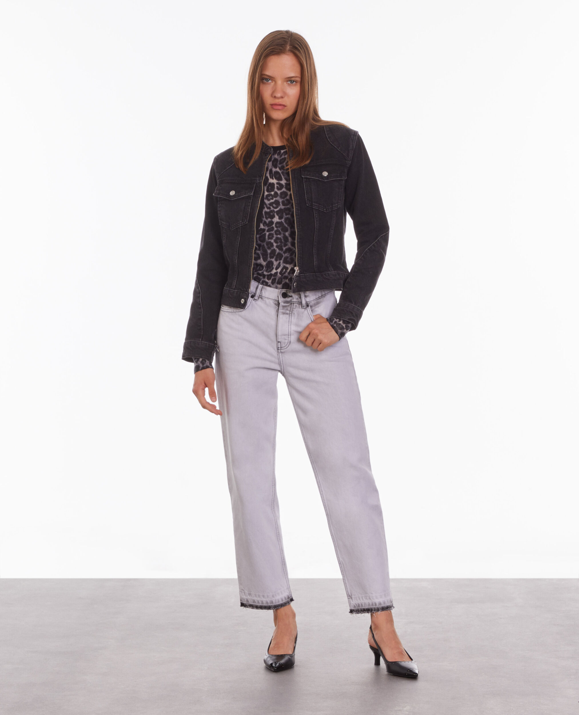 Blouson biker noir en denim