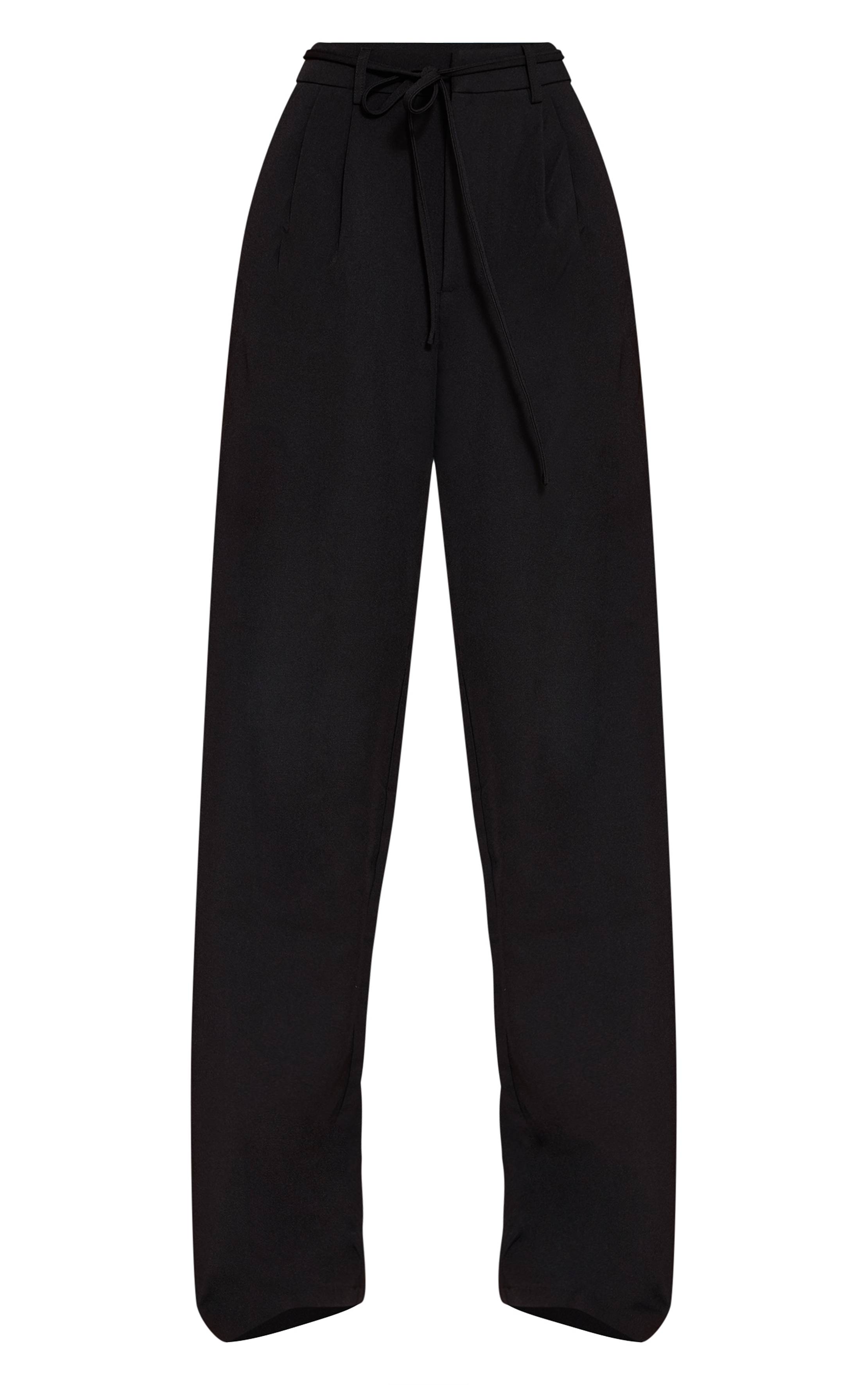 Noir Pantalon Large Tissé Ajusté Avec Détail Nœud À La Taille