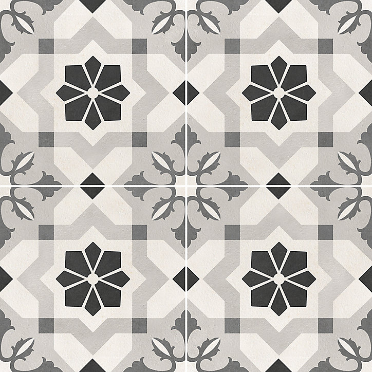 Carrelage sol et mur intérieur Mediterranea Menorca effet carreau de ciment gris L. 45 x l. 45 cm x Ep. 9,6 mm