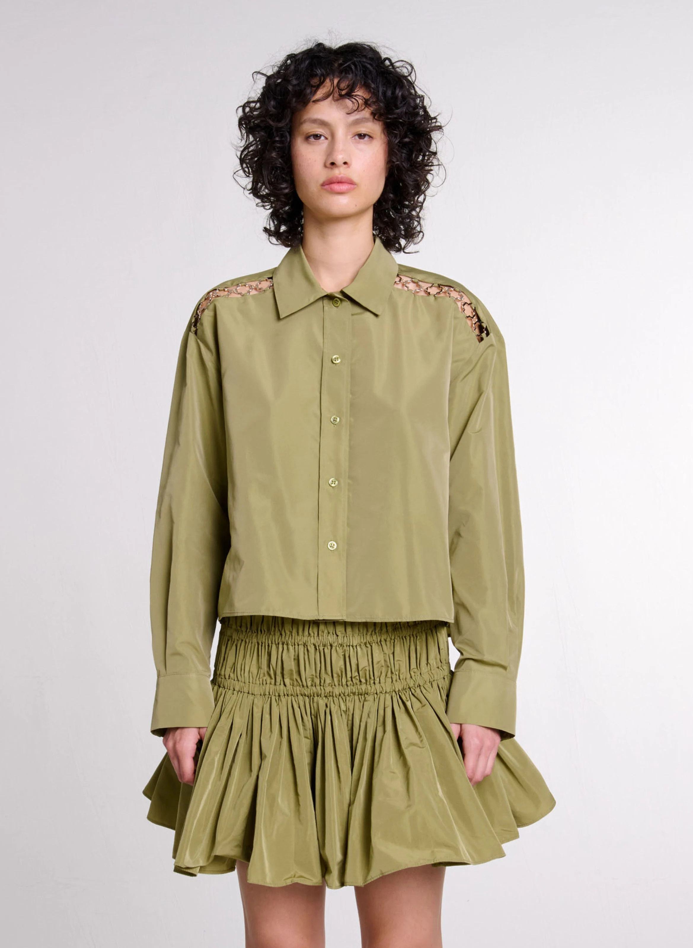 Chemise droite ajourée | Kaki
