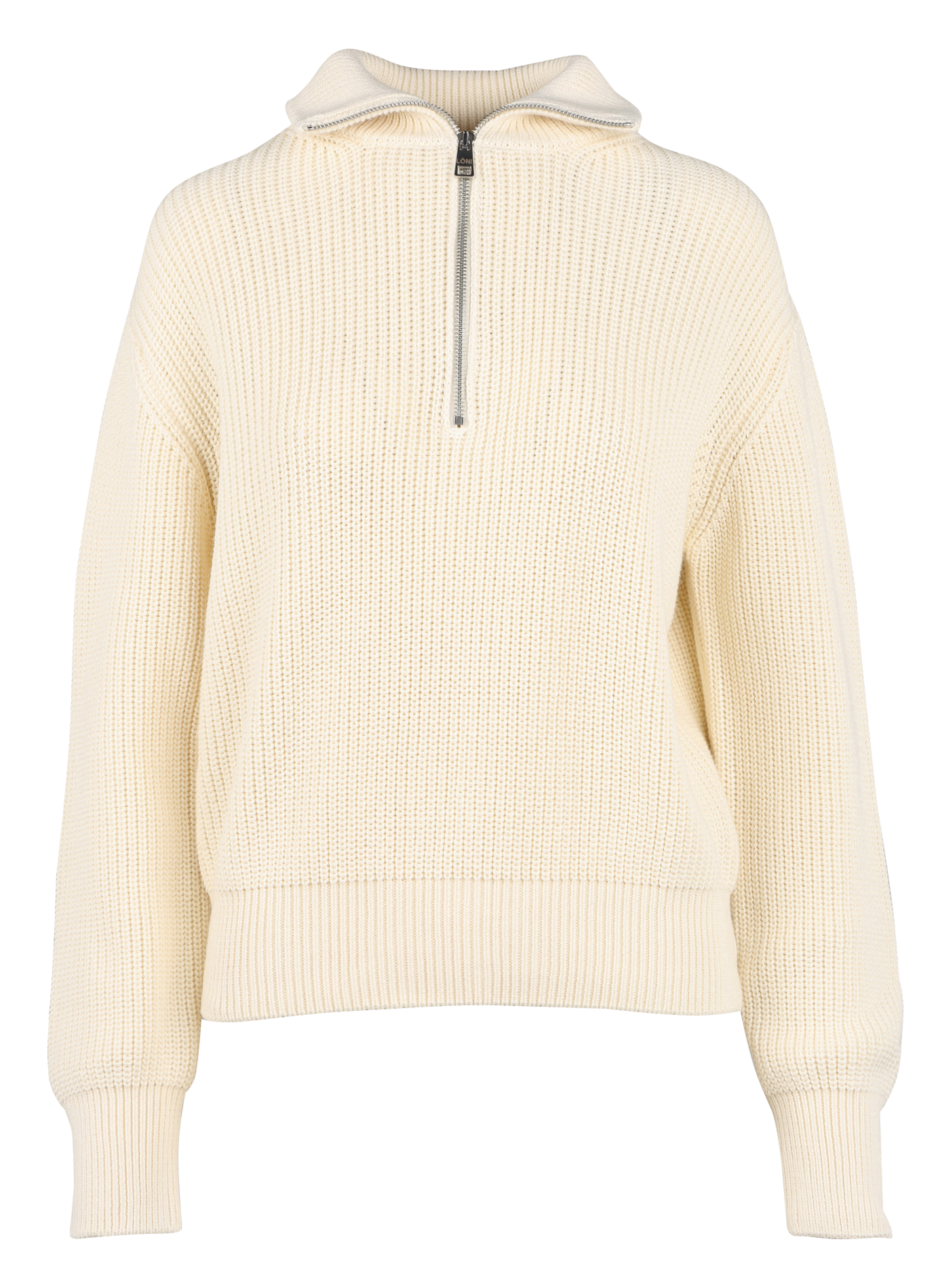LIA - Pull col châle zippé en coton | Blanc