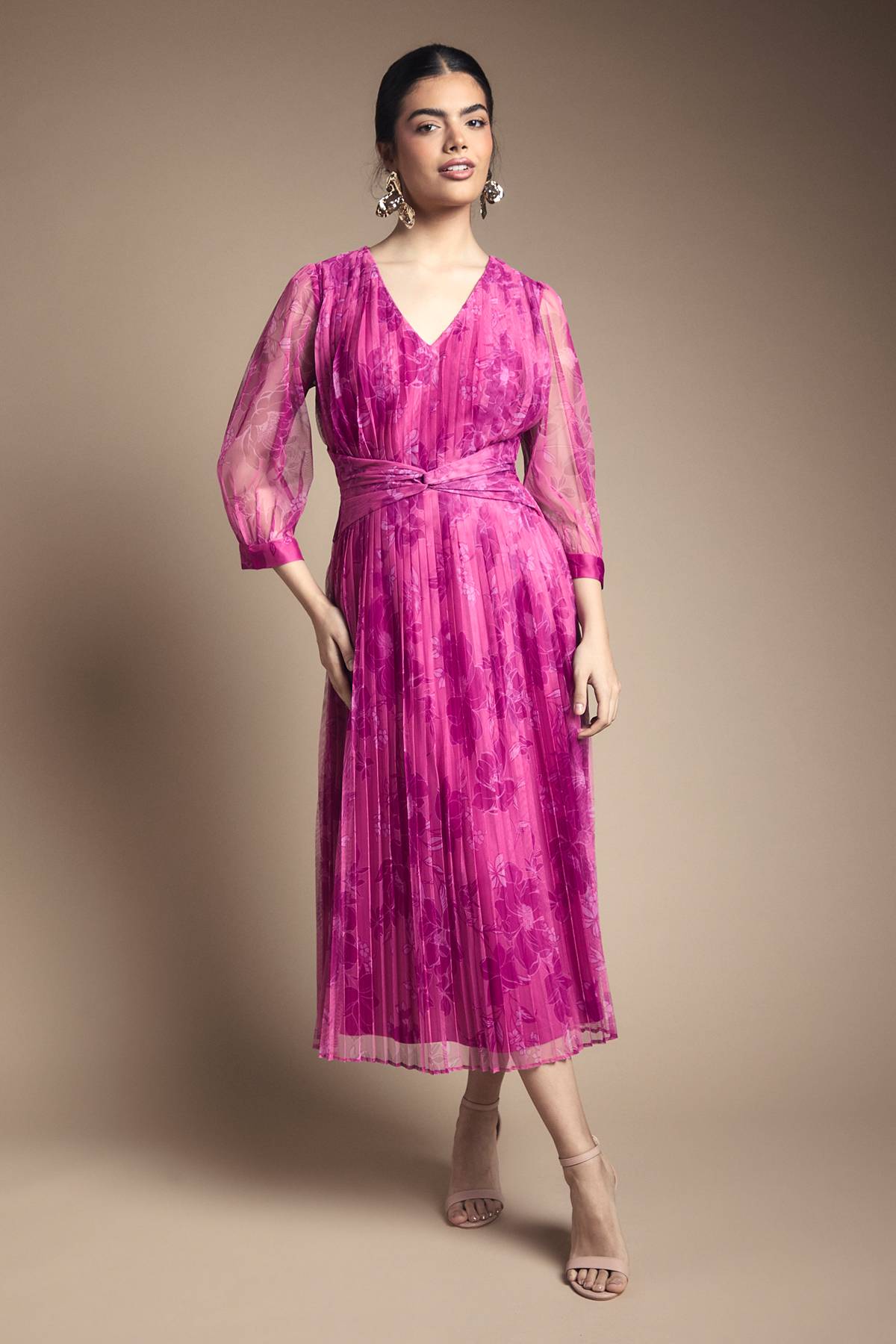 Wallis Robe Midi En Mesh Plissée Avec Torsade À La Taille