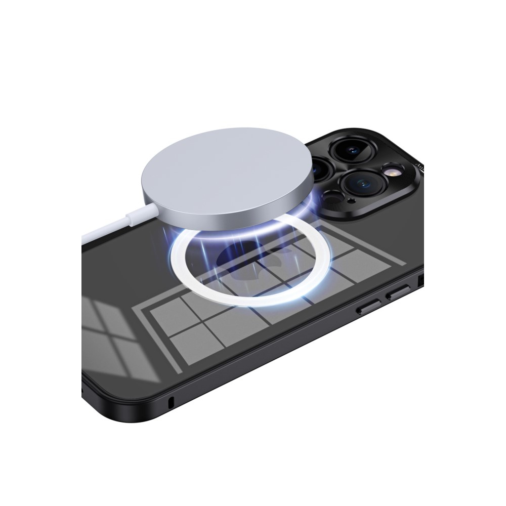 iPhone 14 Pro MagSafe Alu Schutzhülle mit Panzer Glas Backcover   Kameraschutz - Dunkellila (Deep Purple)