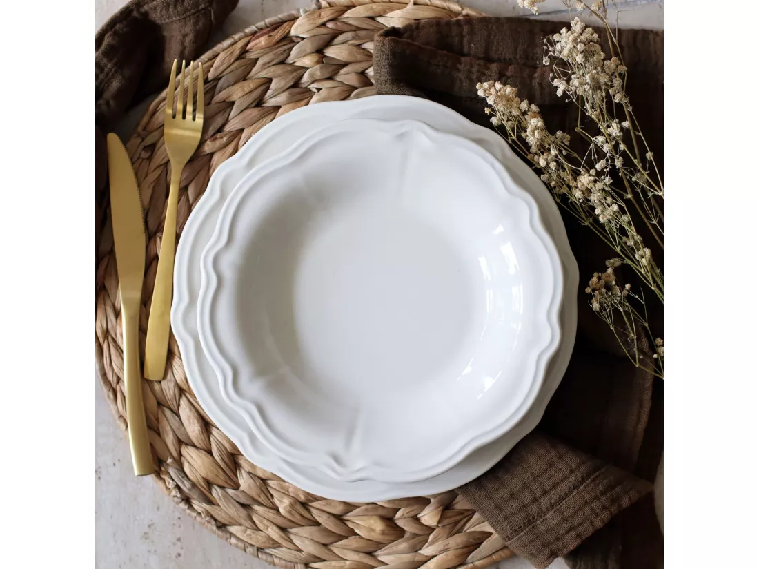 Novastyl - Lot 6 Assiettes Plates Charlotte 26cm En Gres Blanc