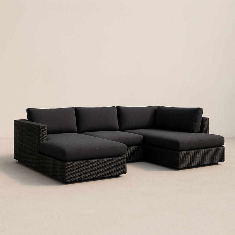 Modulares Gartensofa Set Schwarz Rattan Stoff
