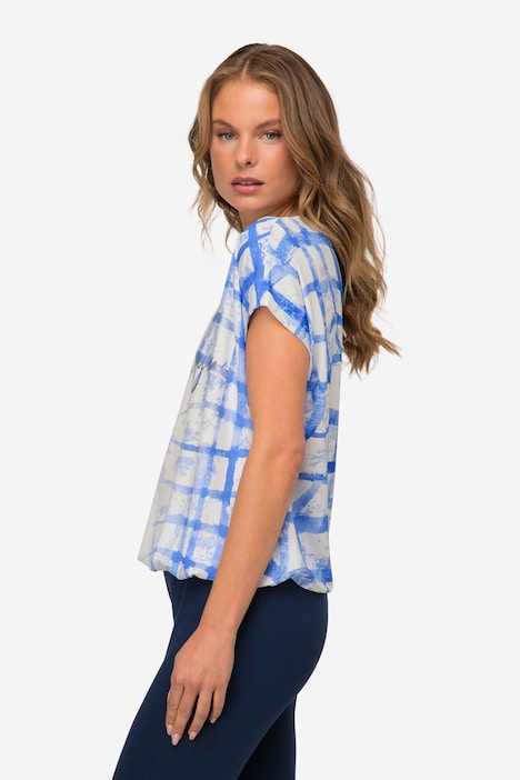 T-Shirt, oversized, Karoverlauf, Rundhals, Halbarm