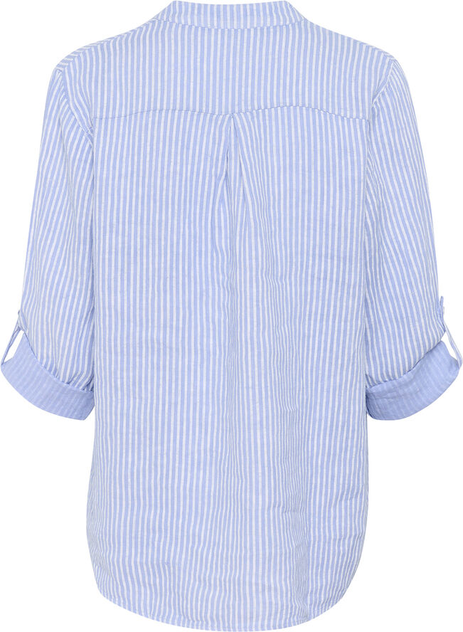 Soaked in Luxury SLAuran Blouse - 100% Linen Blue yonder stripe