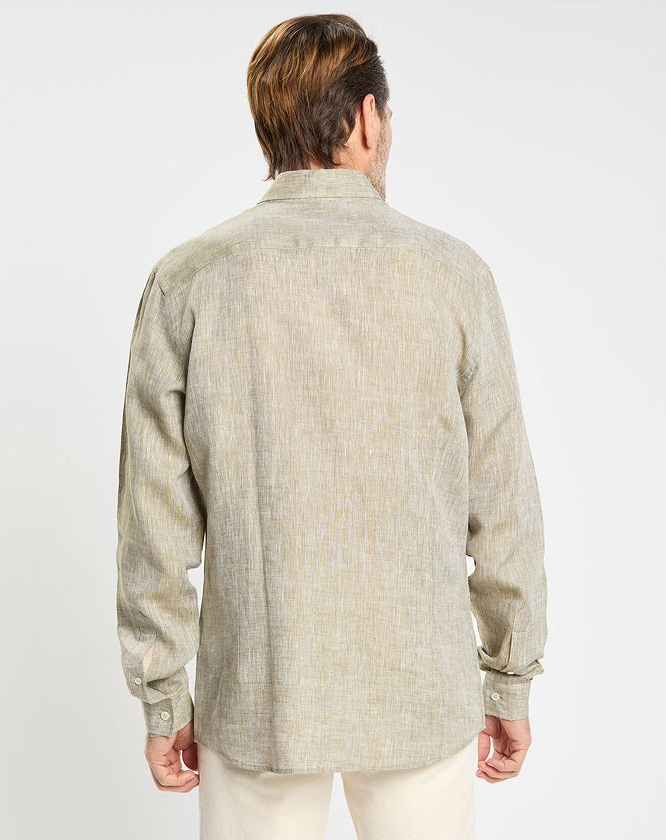 Hackett London Chemise 100% Lin Slim Fit double poche kaki clair