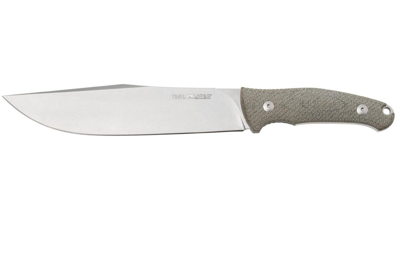 Viper Trail VT4066CG Stonewashed N690, Green Canvas Micarta, vaststaand mes, Jens Anso design