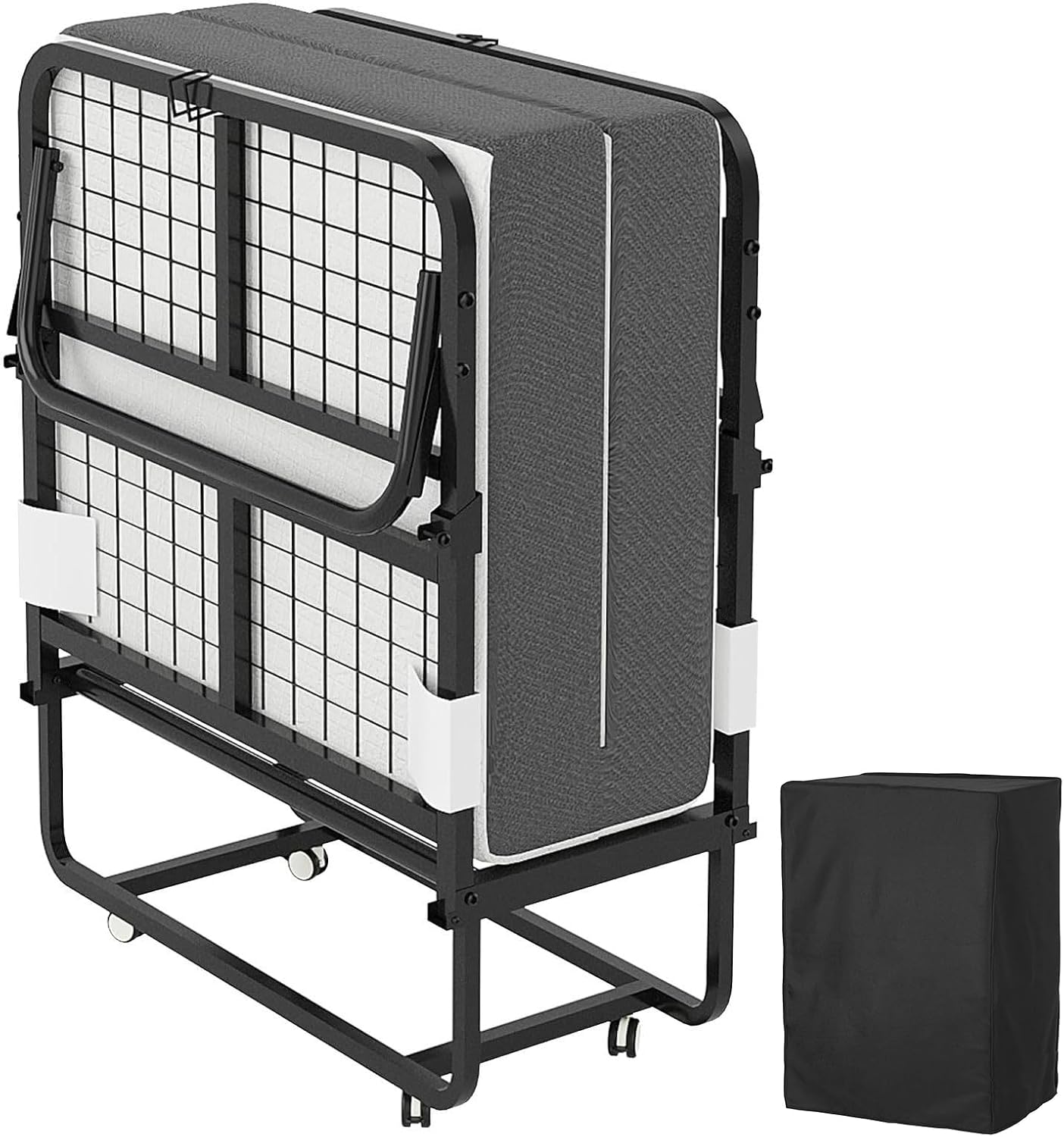 CAIYUN Klappbett 80x190cm Erwachsene mit ca.13CM Matratze aus Gedächtnisschaum Gästebett Klappbar Metallrahmen Klappbetten mit Rollen Reisebett Faltbares Metallbett Stabil bis 200 kg belastbar