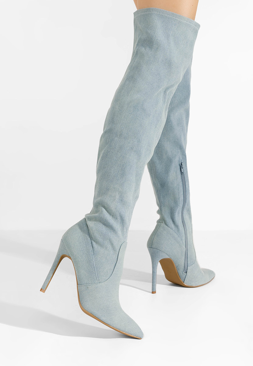 Bottes hautes à talon fin denim Omaria