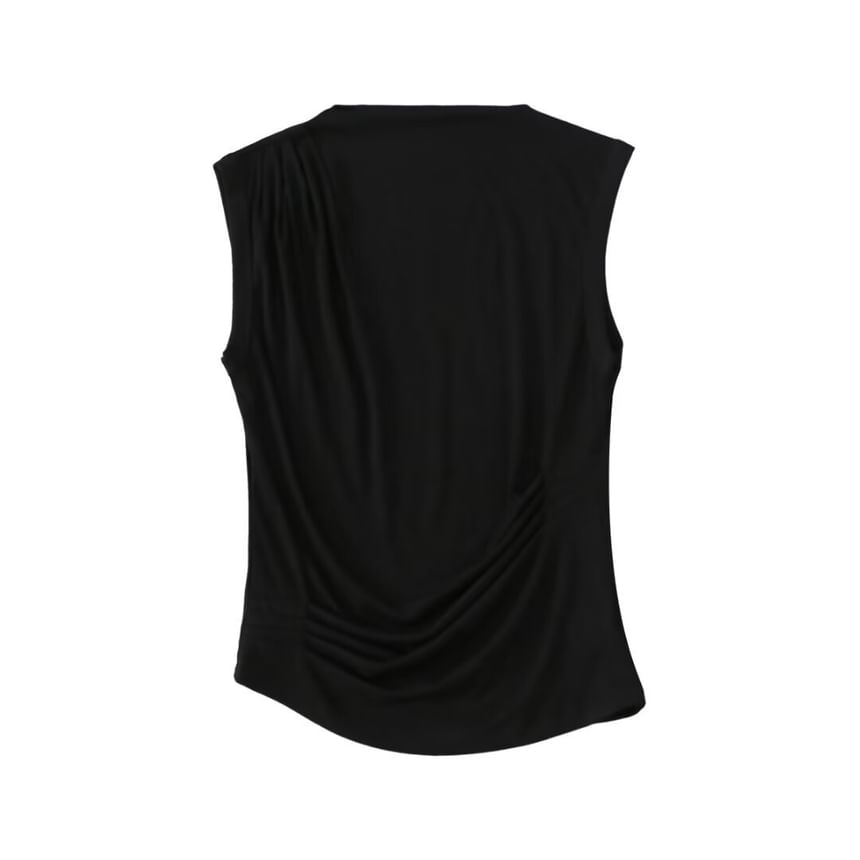 Firebird - Mouwloze top met geplooide hals en effen kleur