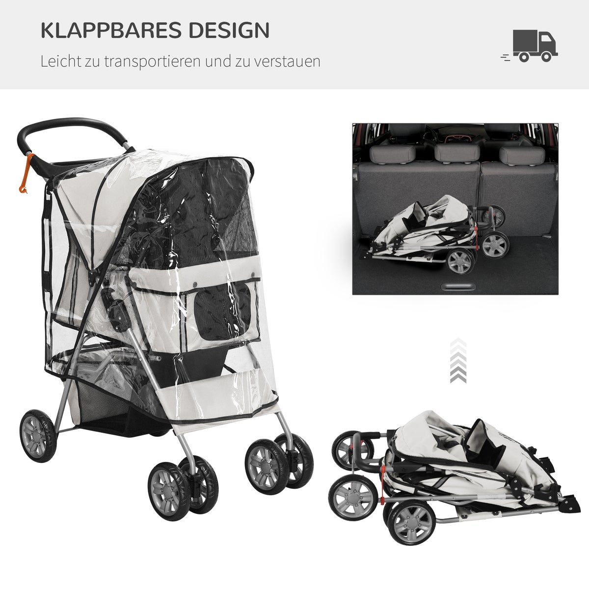 PawHut hondenbuggy, 75L x 45B x 97H cm, Oxford stof (100% polyester), staal, grijs