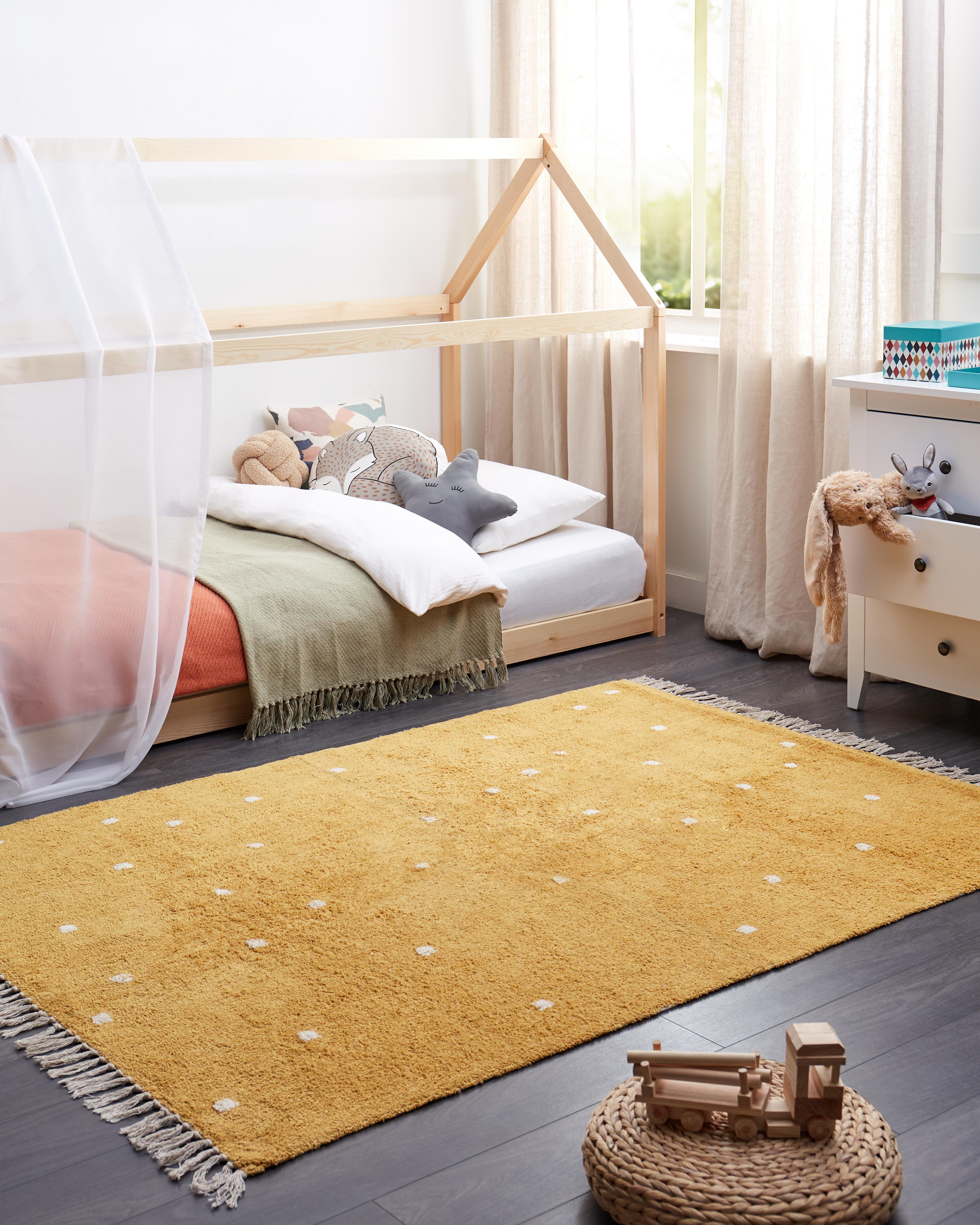 Vloerkleed ASTAF Mosterdgeel 140 x 200 cm Katoen