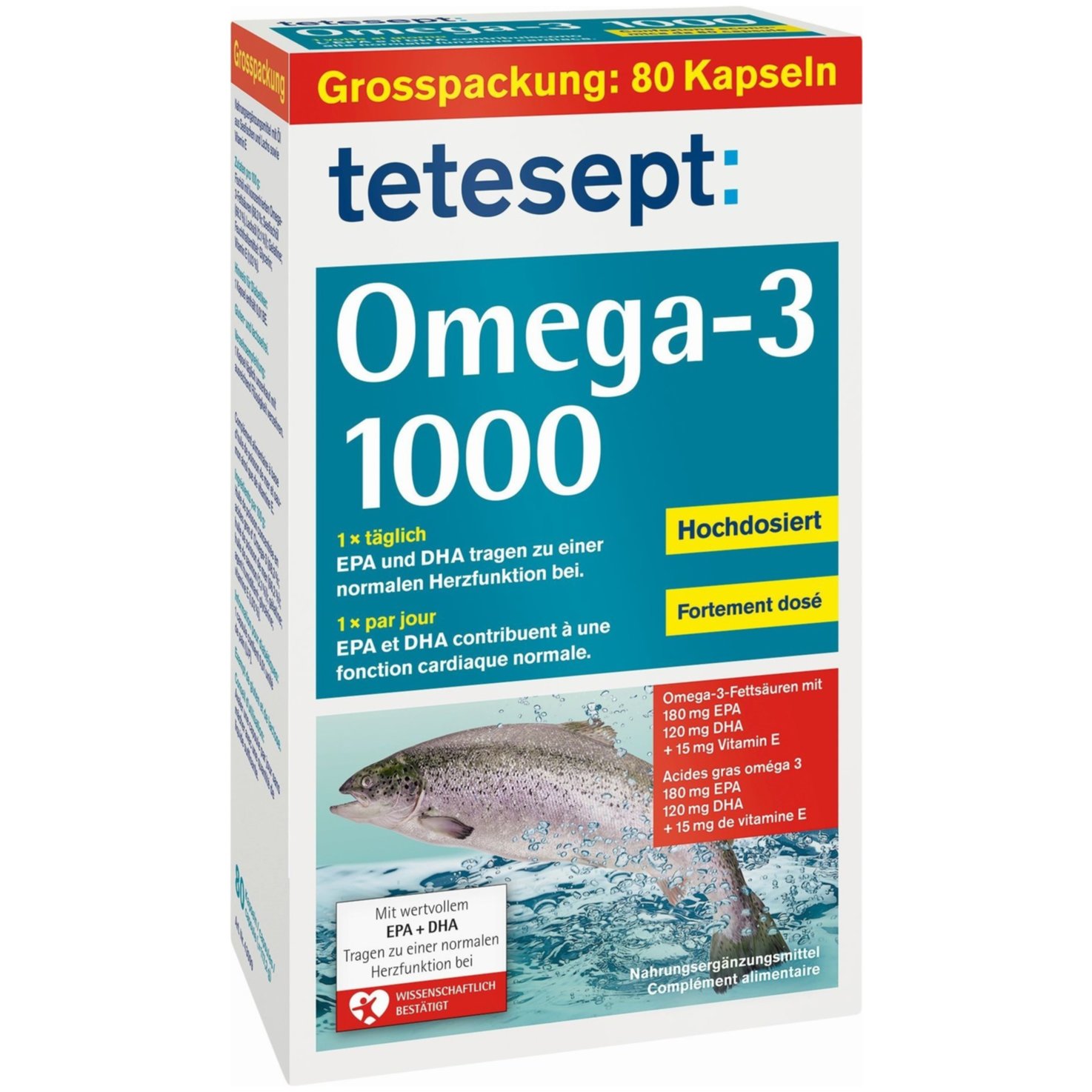 Tetesept Omega-3 Lachsöl 1000 Kapseln 80 Stück