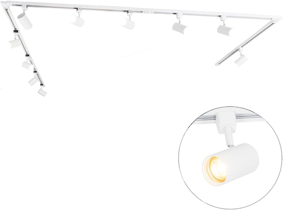 QAZQA - Modern Modernes 1-Phasen-Schienensystem Komplettset I Spotlight I Deckenspot I Deckenstrahler I Strahler mit 10 Spot I Spotlight I Deckenspot I Deckenstrahler I Strahler I Lampe I Leuchtes wei