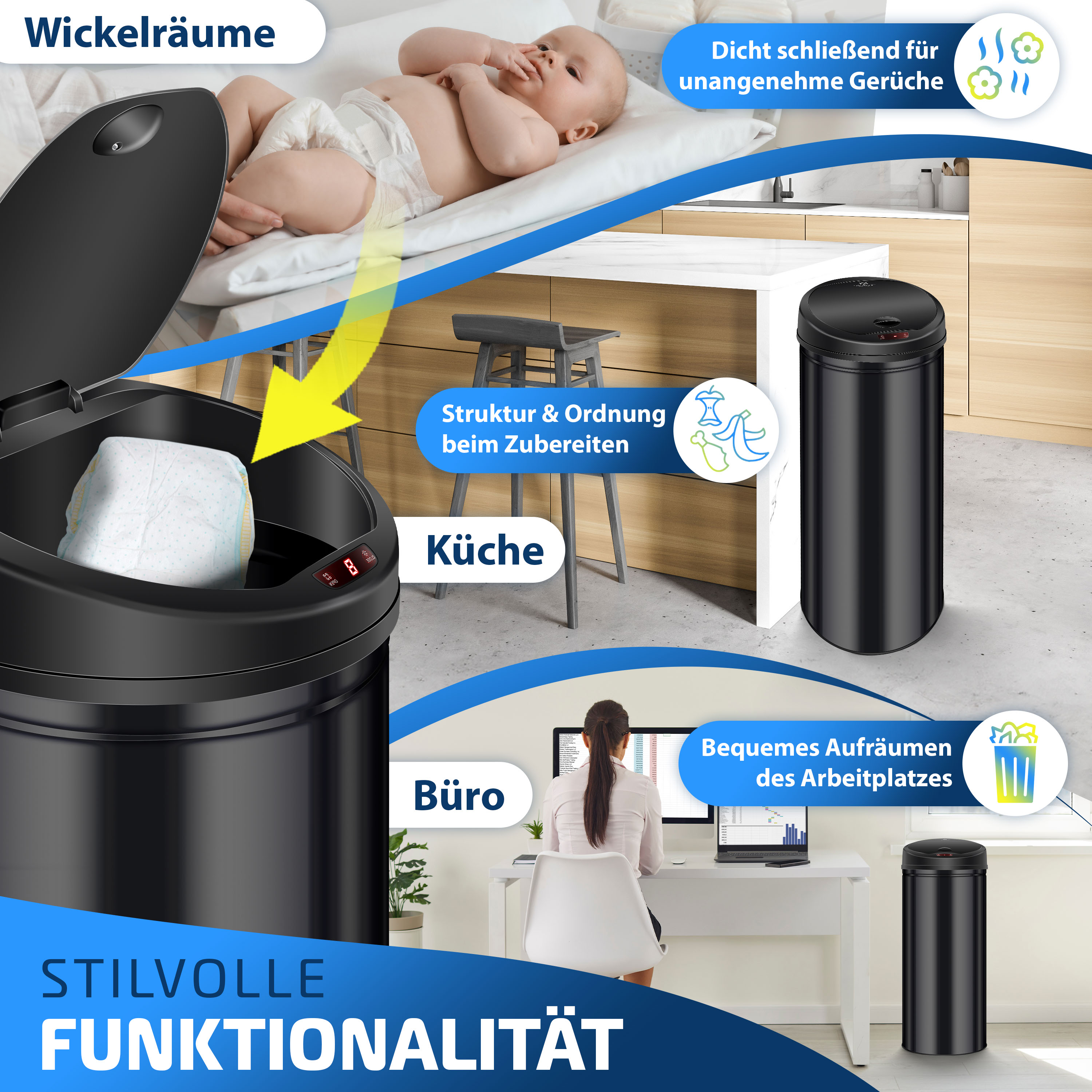 KESSER® Automatik Sensor Mülleimer Abfalleimer Abfall EDELSTAHL Papierkorb