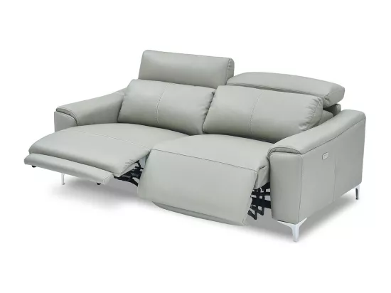 Canapé relaxation électrique 3 places en cuir BIANCA - Gris clair Gris perle - Angle Droit