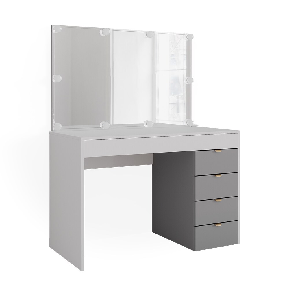 Vicco Schminktisch Elise Weiß Grau 115 x 76 cm modern Frisiertisch Schubladen Spiegel LED-Beleuchtung